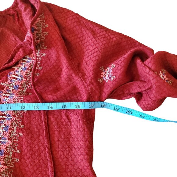 Knox Rose Womens Bohemian Embroidered Mini Dress Maroon Long Sleeve Small - Picture 9 of 12